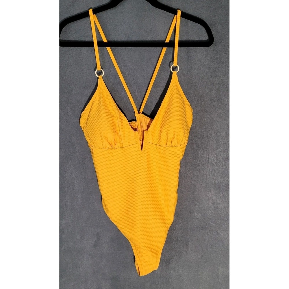 Jessica Simpson V Plunge O-Ring Swimsuit Marigold XL One Piece NWT - Picture 3 of 10